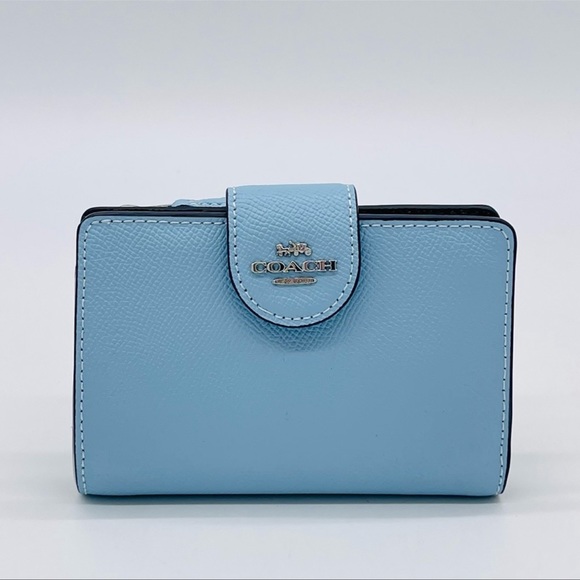 Coach Medium Corner Zip Bifold Wallet Leather Ocean Blue - Picture 3 of 8